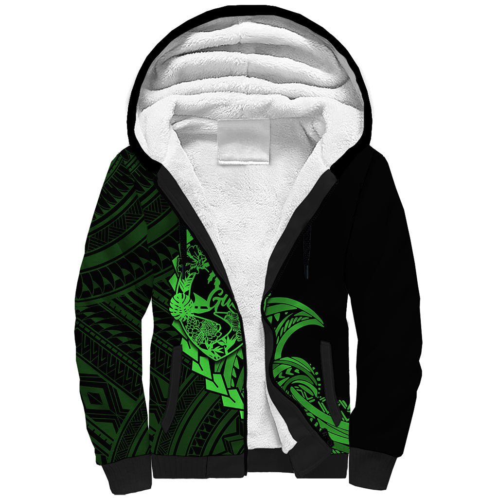 Personalised Guam Sherpa Hoodie Tribal Turtles Curves Style - Green LT7 Unisex Green - Polynesian Pride