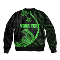 Personalised Guam Sleeve Zip Bomber Jacket Tribal Turtles Curves Style - Green LT7 - Polynesian Pride