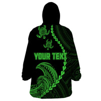 Personalised Guam Wearable Blanket Hoodie Tribal Turtles Curves Style - Green LT7 - Polynesian Pride