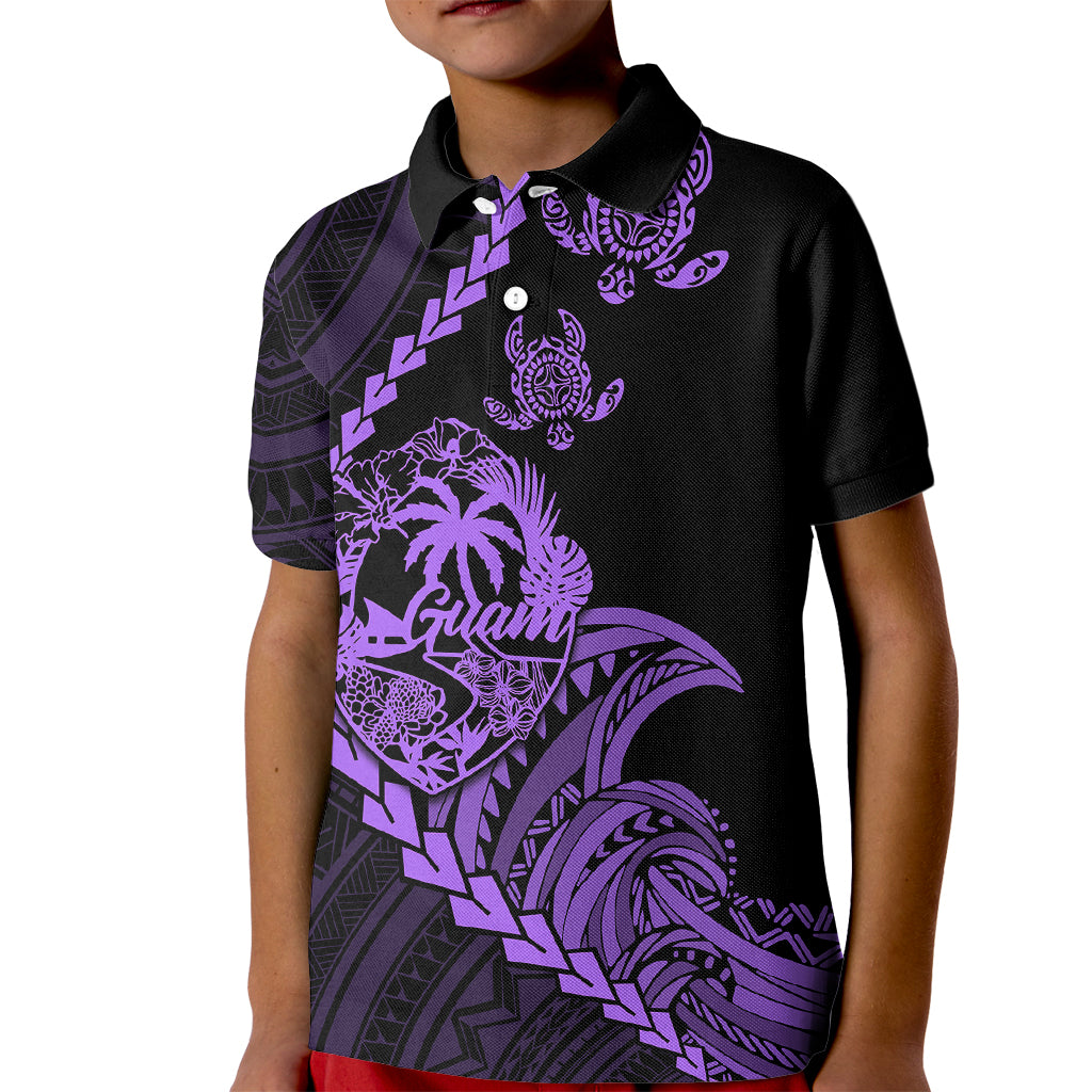 Personalised Guam Kid Polo Shirt Tribal Turtles Curves Style - Purple LT7 Kid Purple - Polynesian Pride