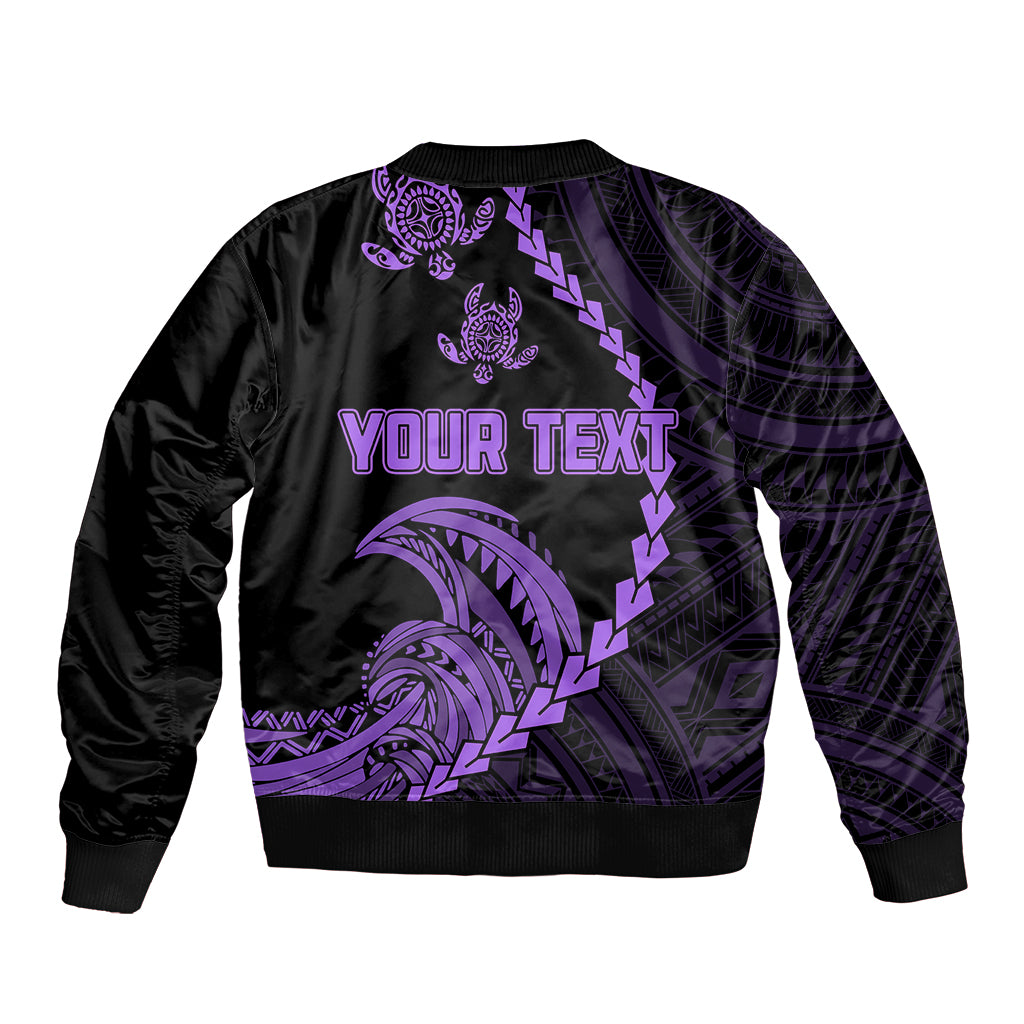 Personalised Guam Sleeve Zip Bomber Jacket Tribal Turtles Curves Style - Purple LT7 - Polynesian Pride