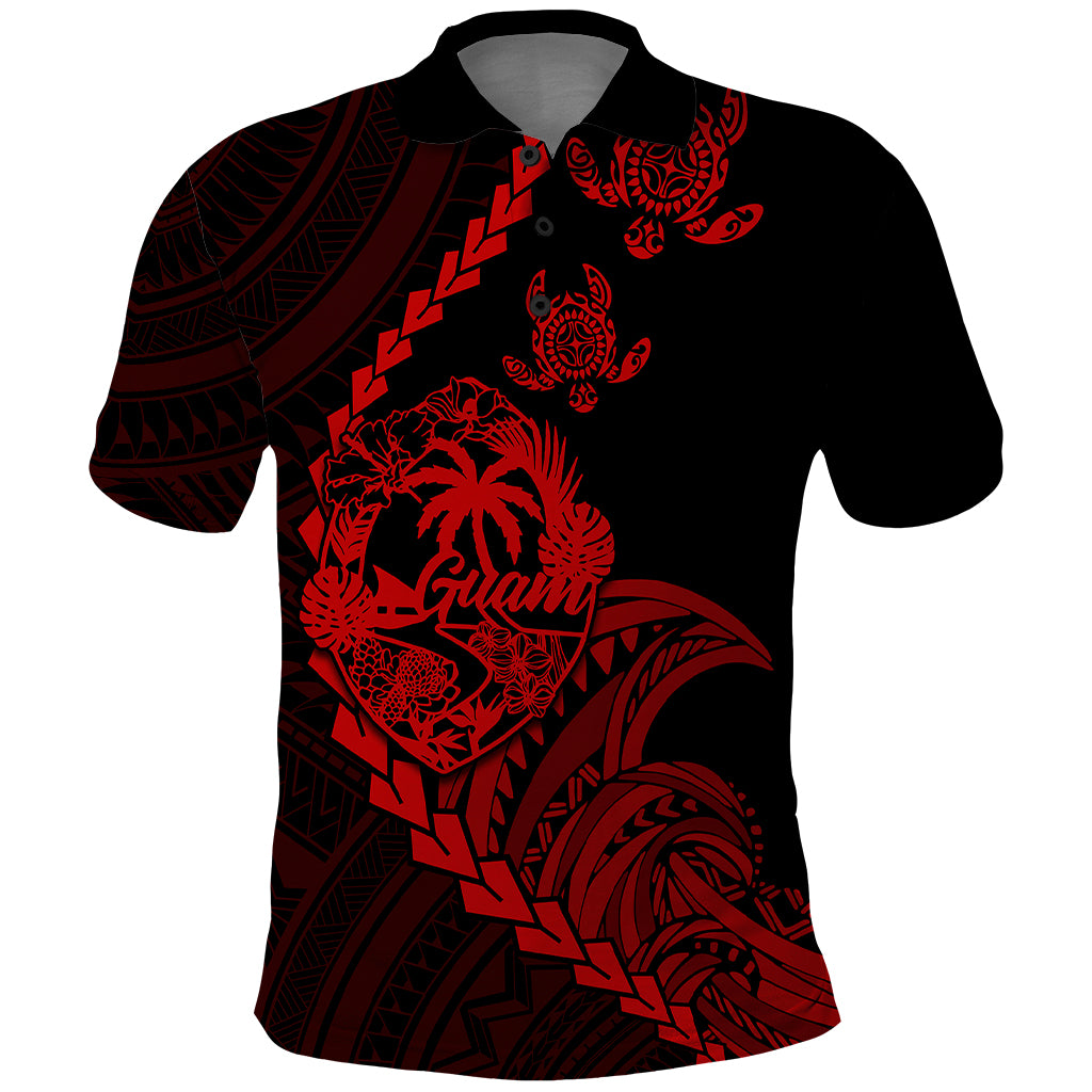 Custom Guam Polo Shirt Tribal Turtles Curves Style Red LT7 Red - Polynesian Pride