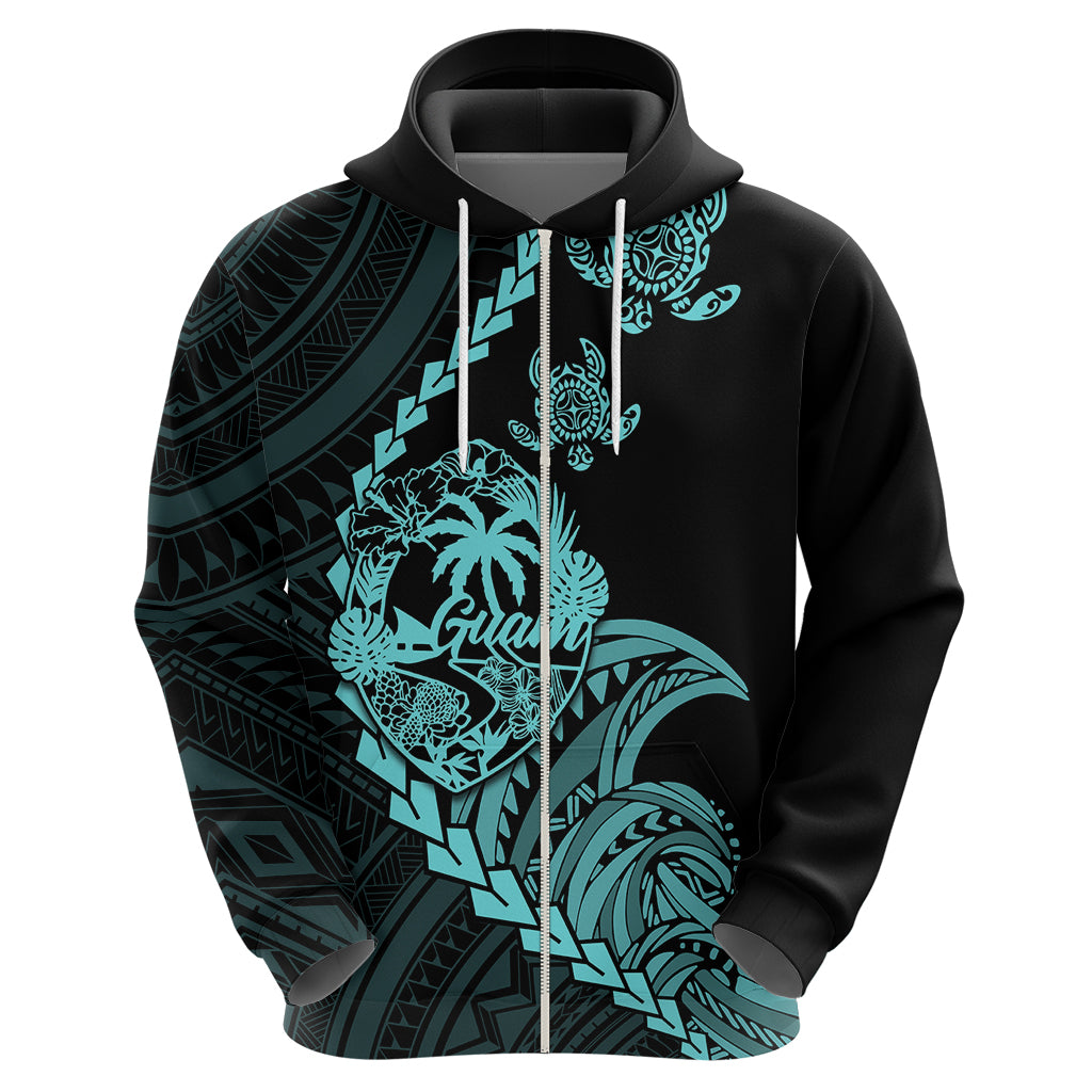 Custom Guam Hoodie Tribal Turtles Curves Style Turquoise LT7 - Polynesian Pride