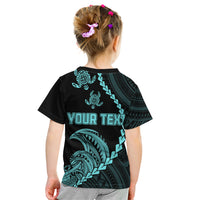 Personalised Guam Kid T Shirt Tribal Turtles Curves Style - Turquoise LT7 - Polynesian Pride