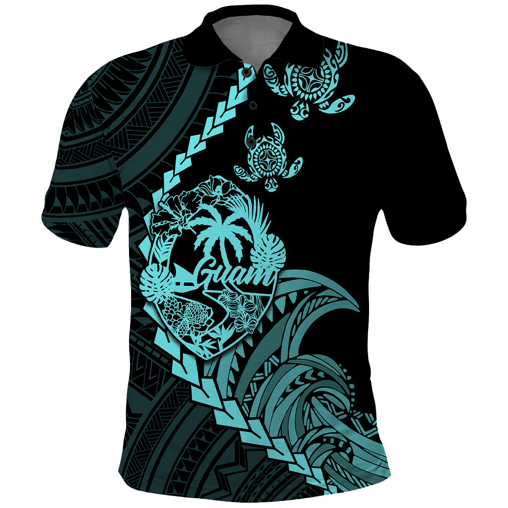 Custom Guam Polo Shirt Tribal Turtles Curves Style Turquoise LT7 Turquoise - Polynesian Pride