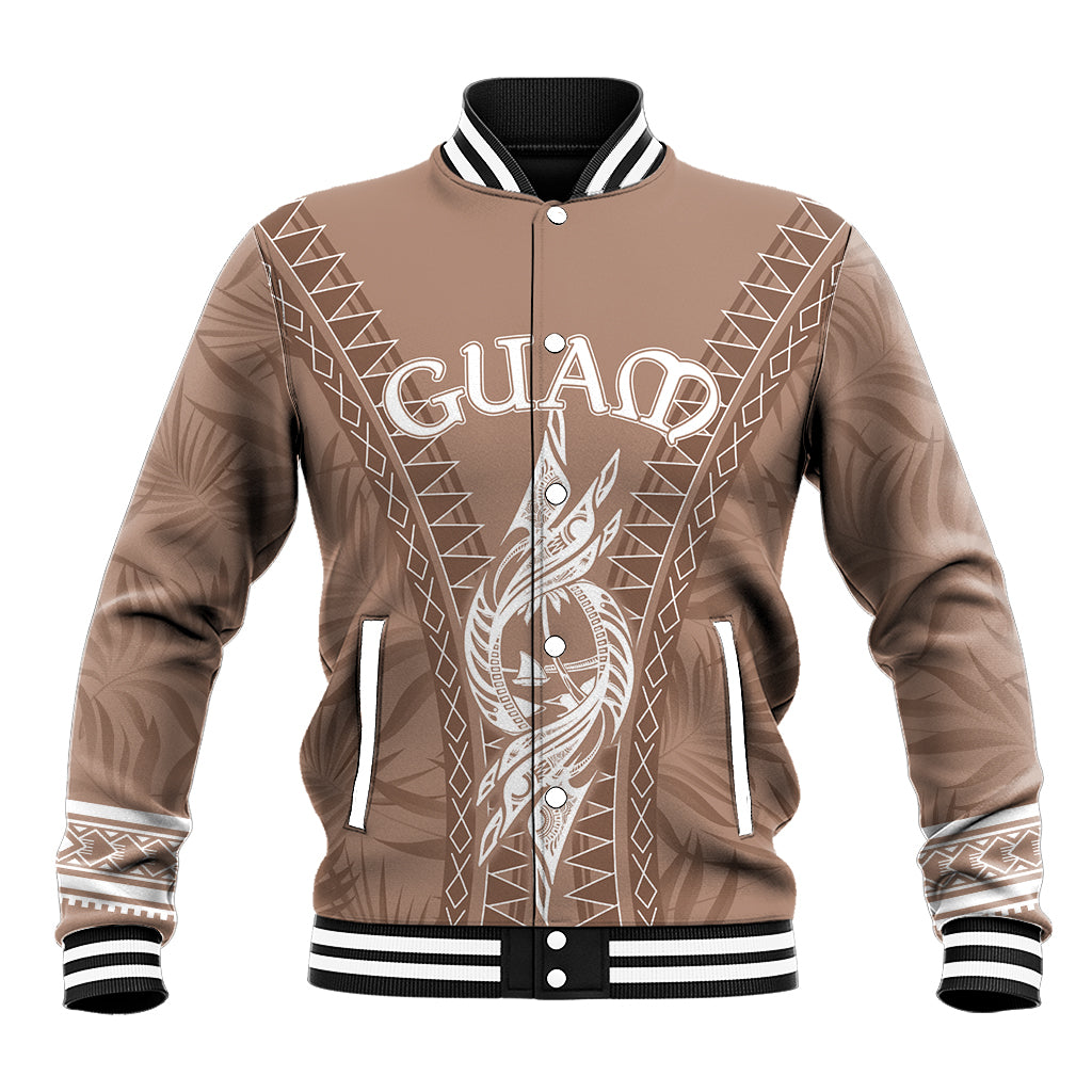 Personalised Guam Baseball Jacket Chamoro Latte Stone Mix Tropical - Brown LT7 Unisex Brown - Polynesian Pride