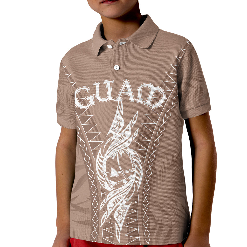 Personalised Guam Kid Polo Shirt Chamoro Latte Stone Mix Tropical - Brown LT7 Kid Brown - Polynesian Pride