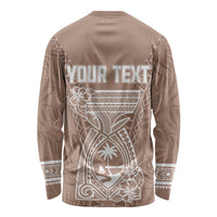 Personalised Guam Long Sleeve Shirt Chamoro Latte Stone Mix Tropical - Brown LT7 - Polynesian Pride
