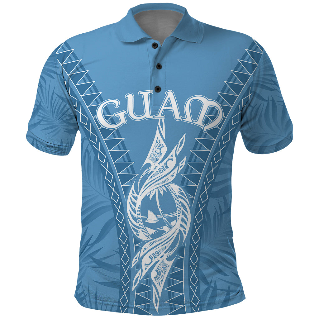 Custom Guam Polo Shirt Chamoro Latte Stone Mix Tropical Blue LT7 Blue - Polynesian Pride