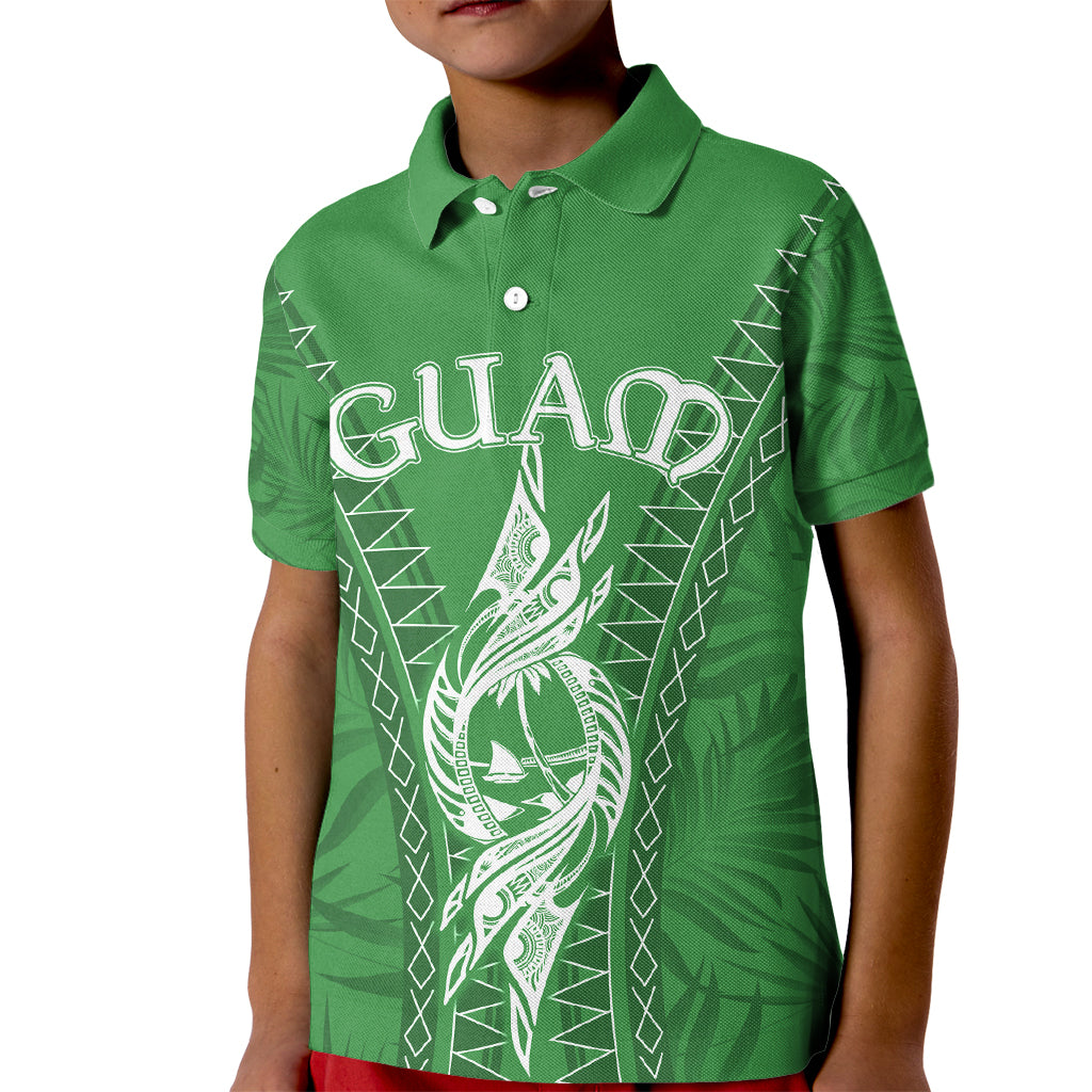 Personalised Guam Kid Polo Shirt Chamoro Latte Stone Mix Tropical - Green LT7 Kid Green - Polynesian Pride