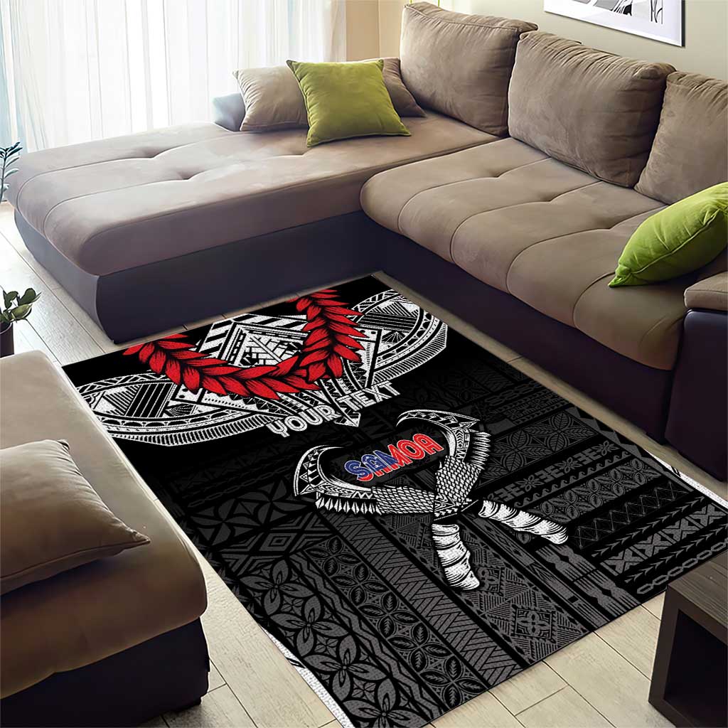 Personalized Talofa Samoa Area Rug Ulafala With Toa Nifo'oti - Black