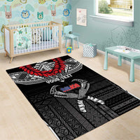 Personalized Talofa Samoa Area Rug Ulafala With Toa Nifo'oti - Black