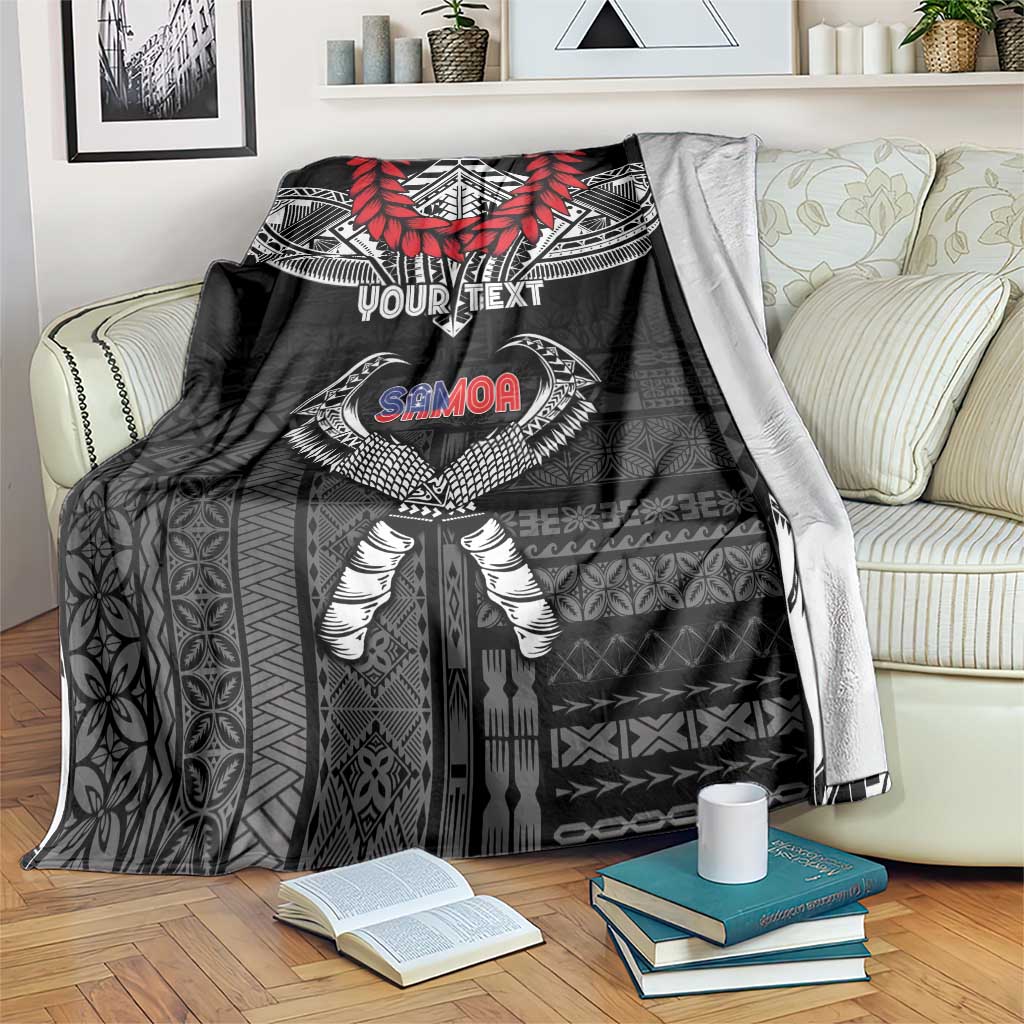 Personalized Talofa Samoa Blanket Ulafala With Toa Nifo'oti - Black LT7 Black - Polynesian Pride