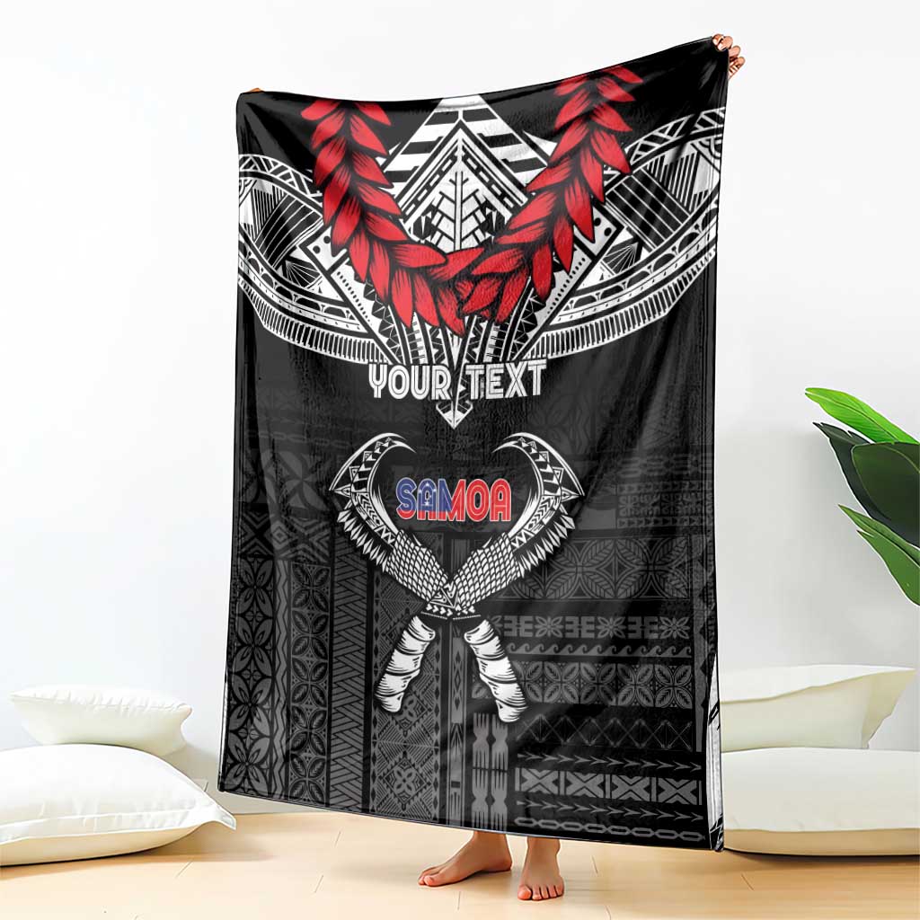 Personalized Talofa Samoa Blanket Ulafala With Toa Nifo'oti - Black