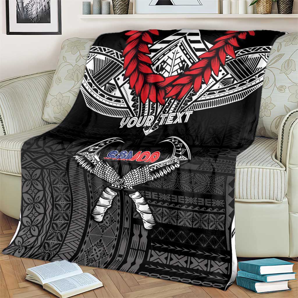 Personalized Talofa Samoa Blanket Ulafala With Toa Nifo'oti - Black