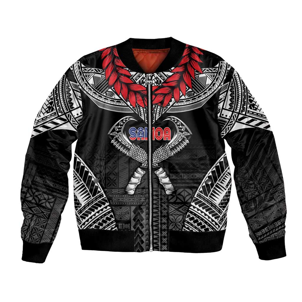 Personalized Talofa Samoa Bomber Jacket Ulafala With Toa Nifo'oti - Black LT7 Unisex Black - Polynesian Pride