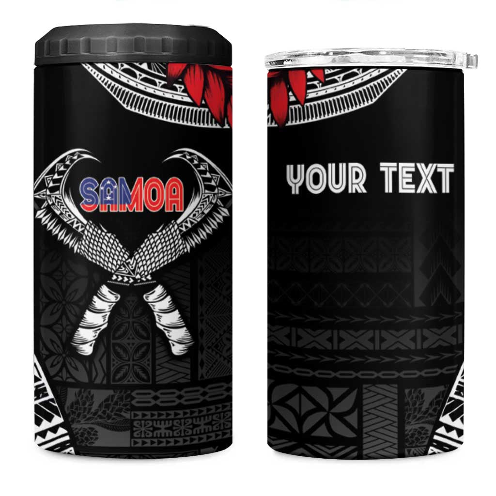 Personalized Talofa Samoa 4 in 1 Can Cooler Tumbler Ulafala With Toa Nifo'oti - Black LT7 One Size: 16 oz Black - Polynesian Pride