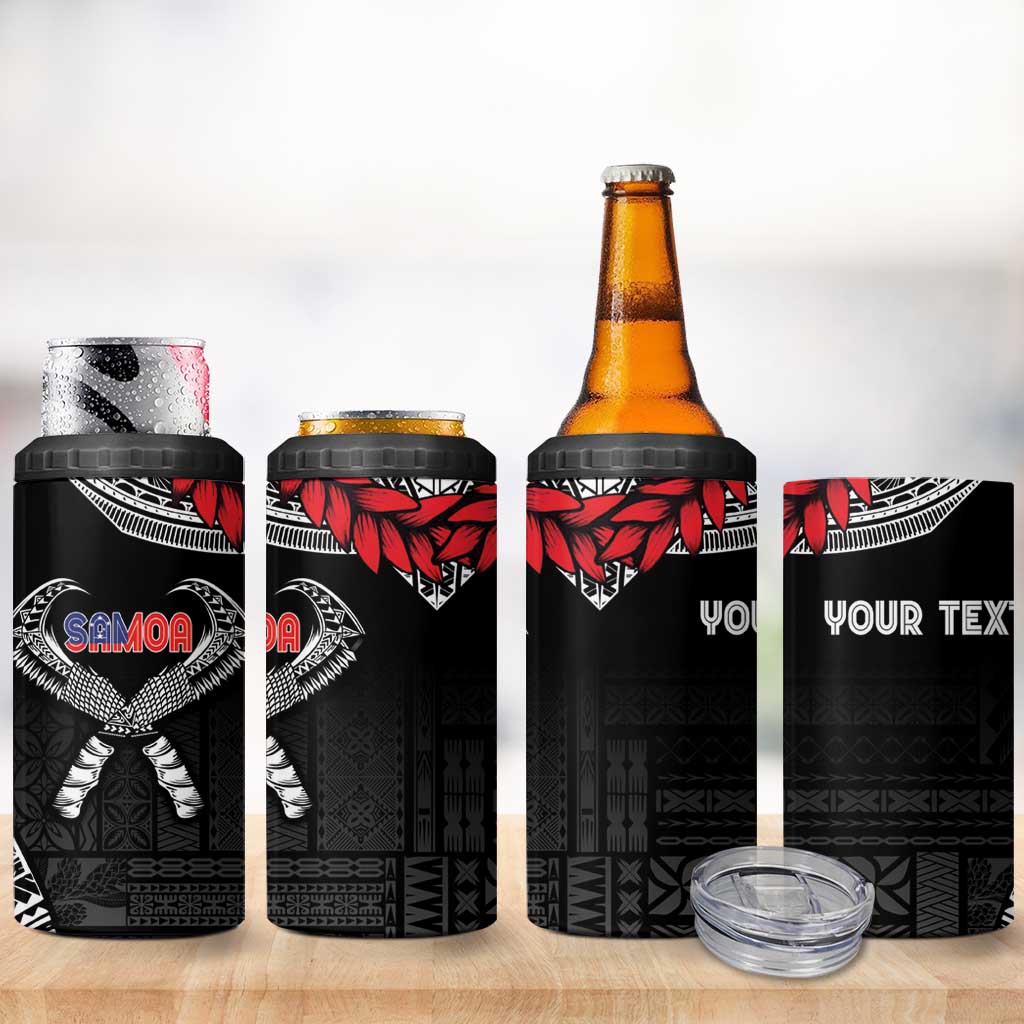 Personalized Talofa Samoa 4 in 1 Can Cooler Tumbler Ulafala With Toa Nifo'oti - Black
