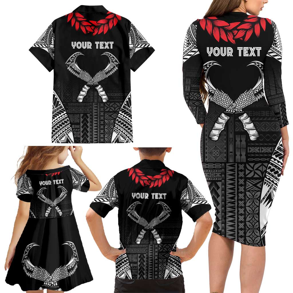 Personalized Talofa Samoa Family Matching Long Sleeve Bodycon Dress and Hawaiian Shirt Ulafala With Toa Nifo'oti - Black
