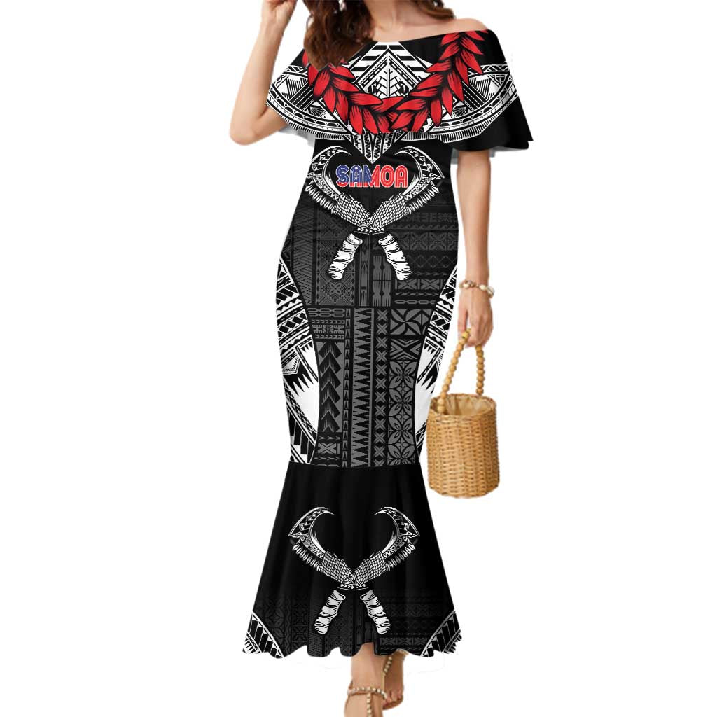Personalized Talofa Samoa Family Matching Mermaid Dress and Hawaiian Shirt Ulafala With Toa Nifo'oti - Black