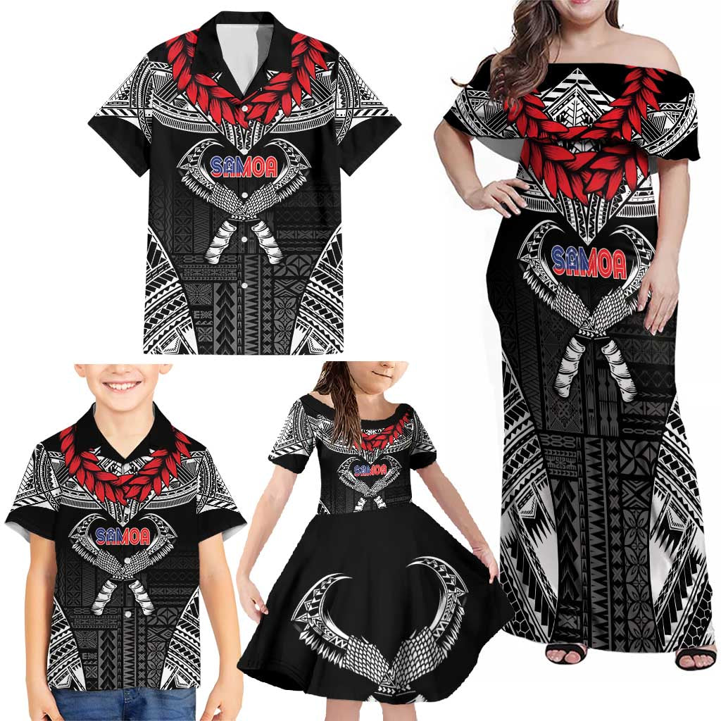 Personalized Talofa Samoa Family Matching Off Shoulder Maxi Dress and Hawaiian Shirt Ulafala With Toa Nifo'oti - Black