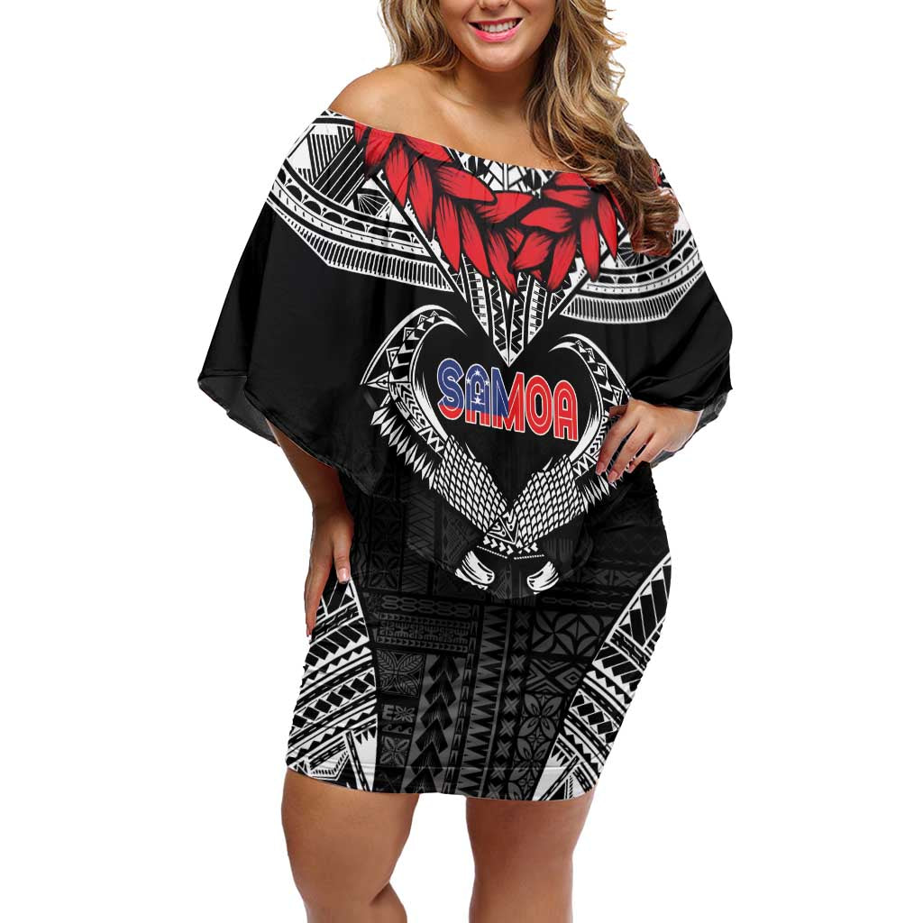 Personalized Talofa Samoa Family Matching Off Shoulder Short Dress and Hawaiian Shirt Ulafala With Toa Nifo'oti - Black