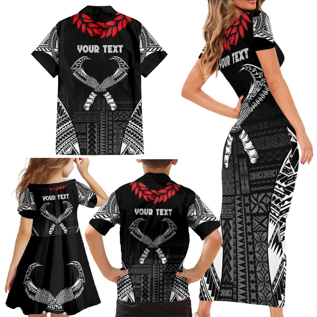 Personalized Talofa Samoa Family Matching Short Sleeve Bodycon Dress and Hawaiian Shirt Ulafala With Toa Nifo'oti - Black