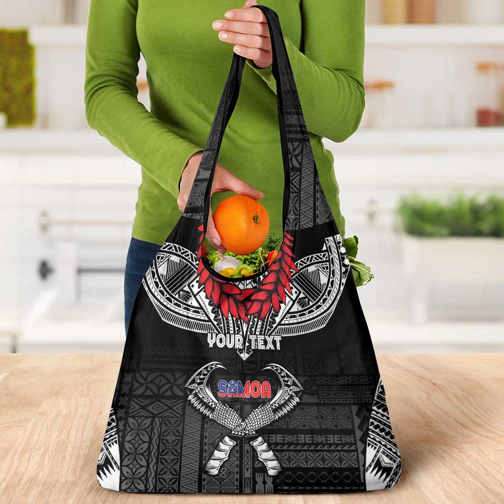 Personalized Talofa Samoa Grocery Bag Ulafala With Toa Nifo'oti - Black