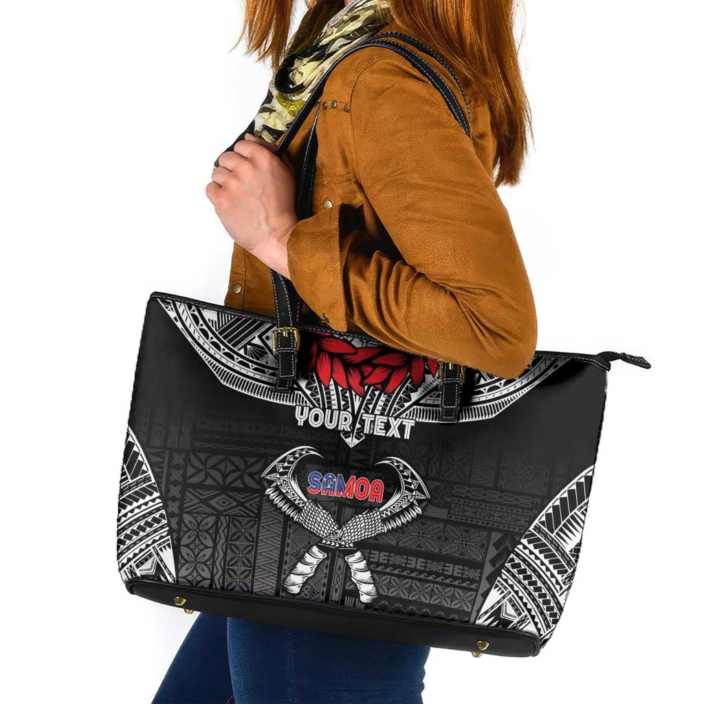 Personalized Talofa Samoa Leather Tote Bag Ulafala With Toa Nifo'oti - Black LT7 Black - Polynesian Pride