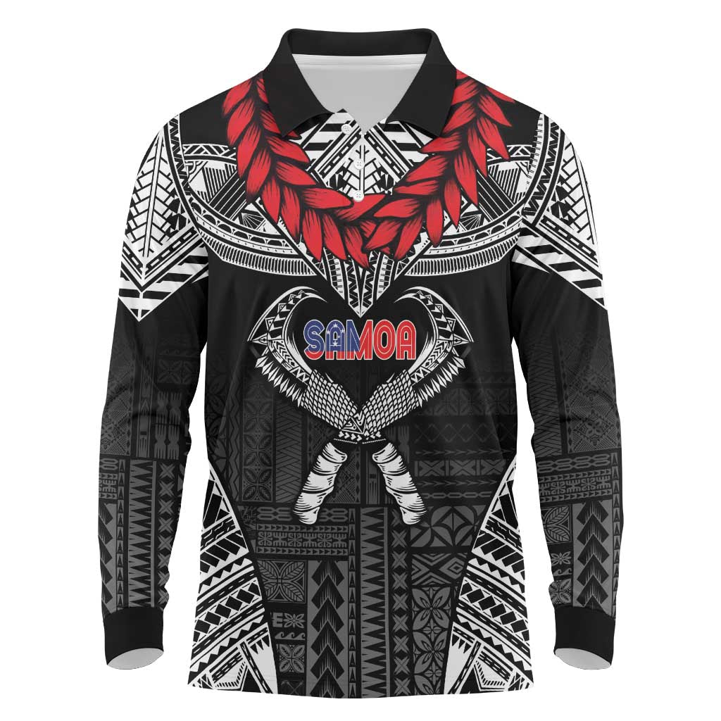 Personalized Talofa Samoa Long Sleeve Polo Shirt Ulafala With Toa Nifo'oti - Black LT7 Black - Polynesian Pride