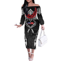 Personalized Talofa Samoa Off The Shoulder Long Sleeve Dress Ulafala With Toa Nifo'oti - Black