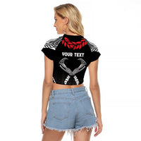 Personalized Talofa Samoa Raglan Cropped T Shirt Ulafala With Toa Nifo'oti - Black LT7 - Polynesian Pride