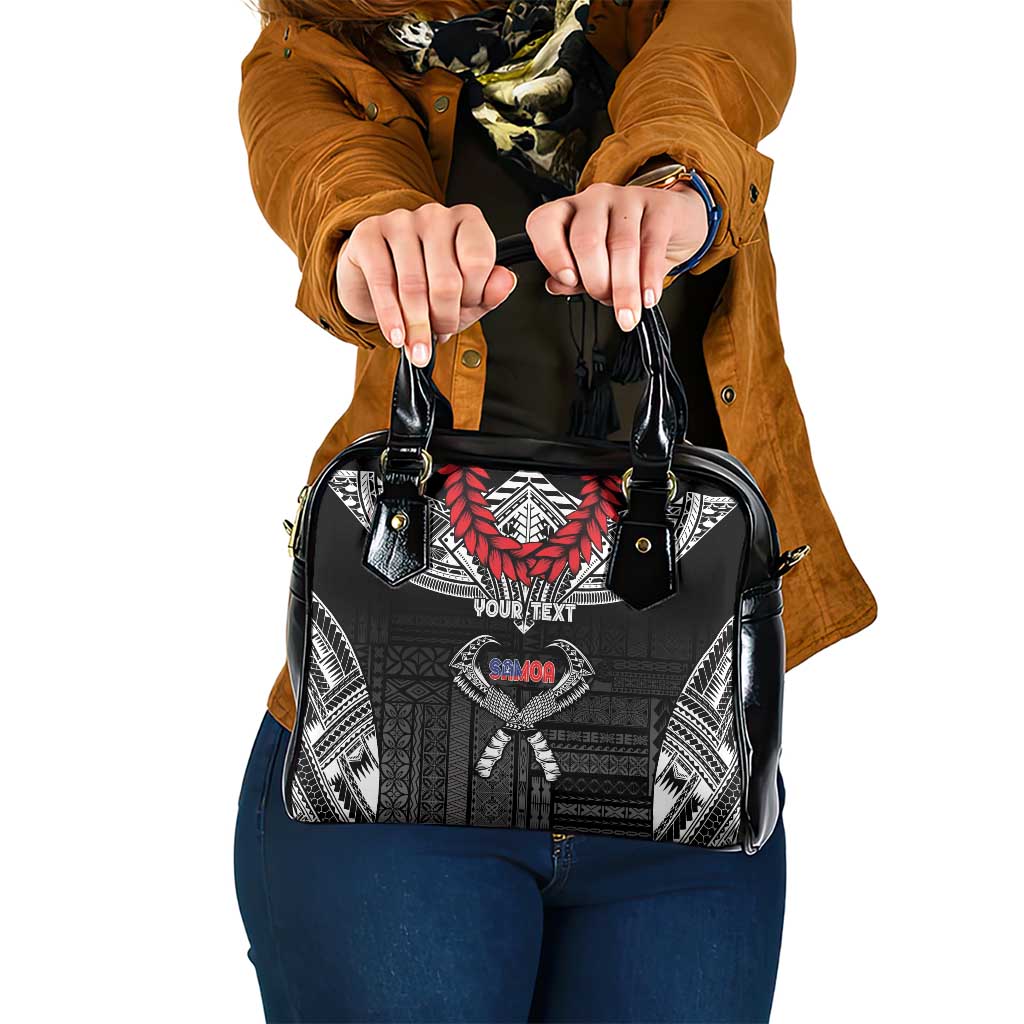 Personalized Talofa Samoa Shoulder Handbag Ulafala With Toa Nifo'oti - Black LT7 One Size Black - Polynesian Pride