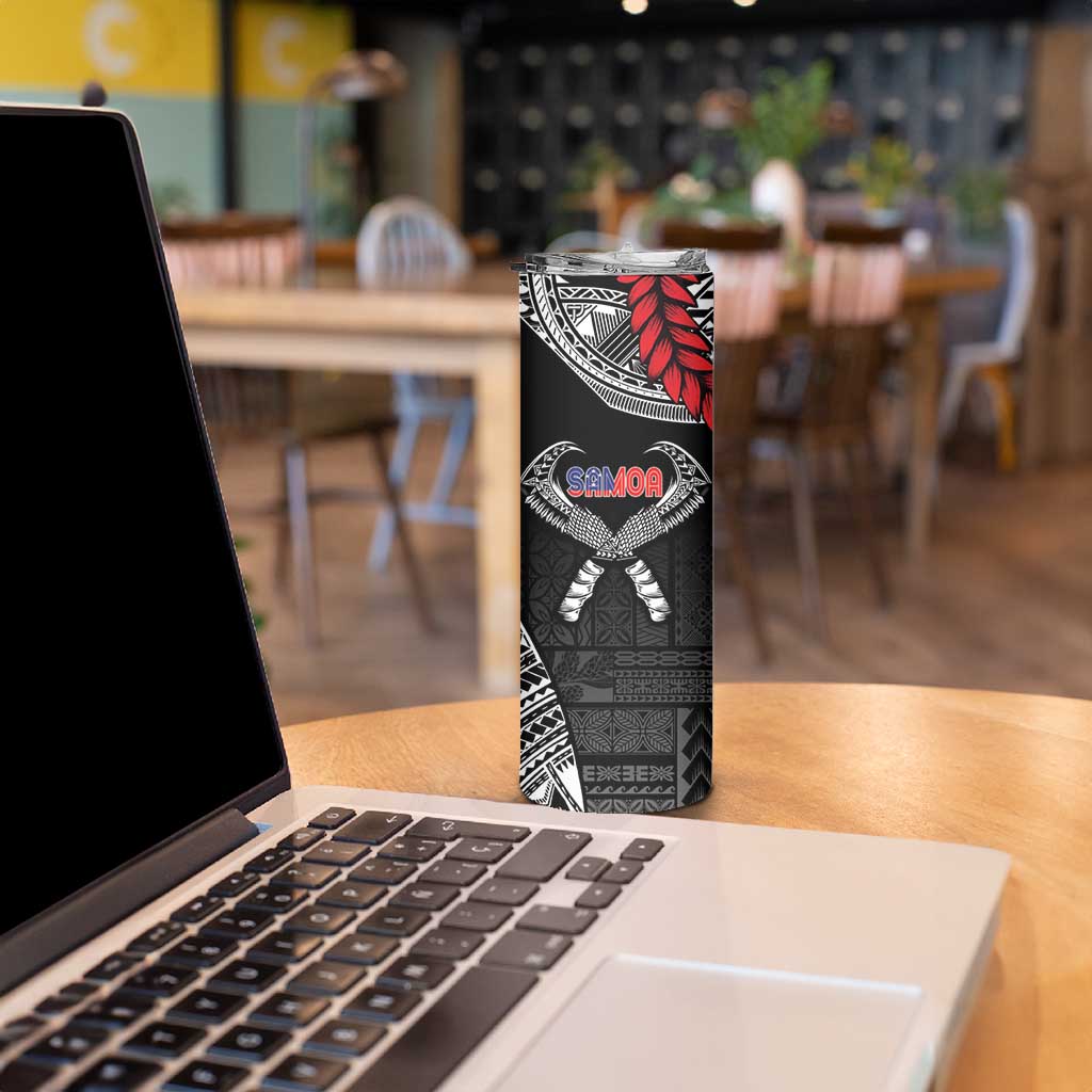 Personalized Talofa Samoa Skinny Tumbler Ulafala With Toa Nifo'oti - Black