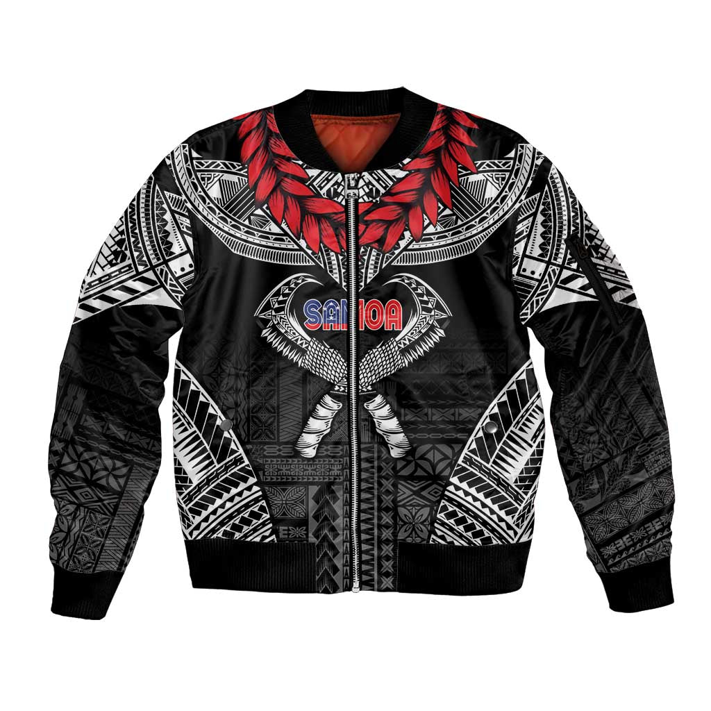 Personalized Talofa Samoa Sleeve Zip Bomber Jacket Ulafala With Toa Nifo'oti - Black LT7 Unisex Black - Polynesian Pride