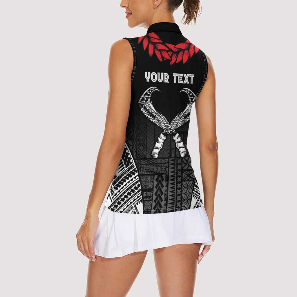 Personalized Talofa Samoa Women Sleeveless Polo Shirt Ulafala With Toa Nifo'oti - Black