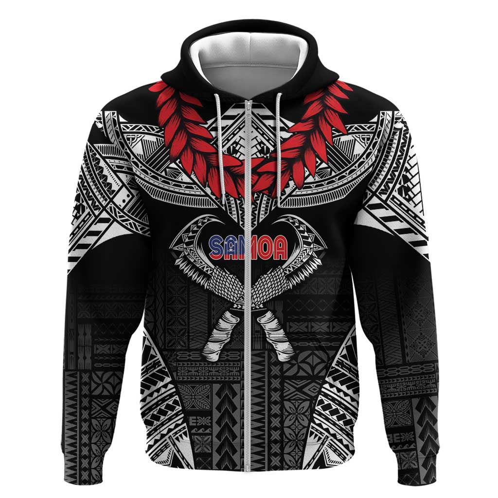 Personalized Talofa Samoa Zip Hoodie Ulafala With Toa Nifo'oti - Black LT7 Zip Hoodie Black - Polynesian Pride