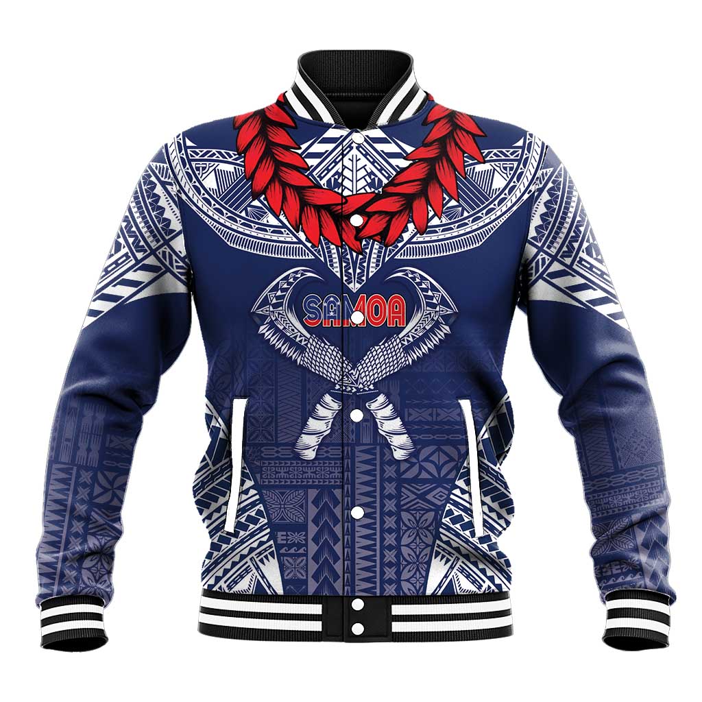 Personalized Talofa Samoa Baseball Jacket Ulafala With Toa Nifo'oti - Blue LT7 Unisex Blue - Polynesian Pride