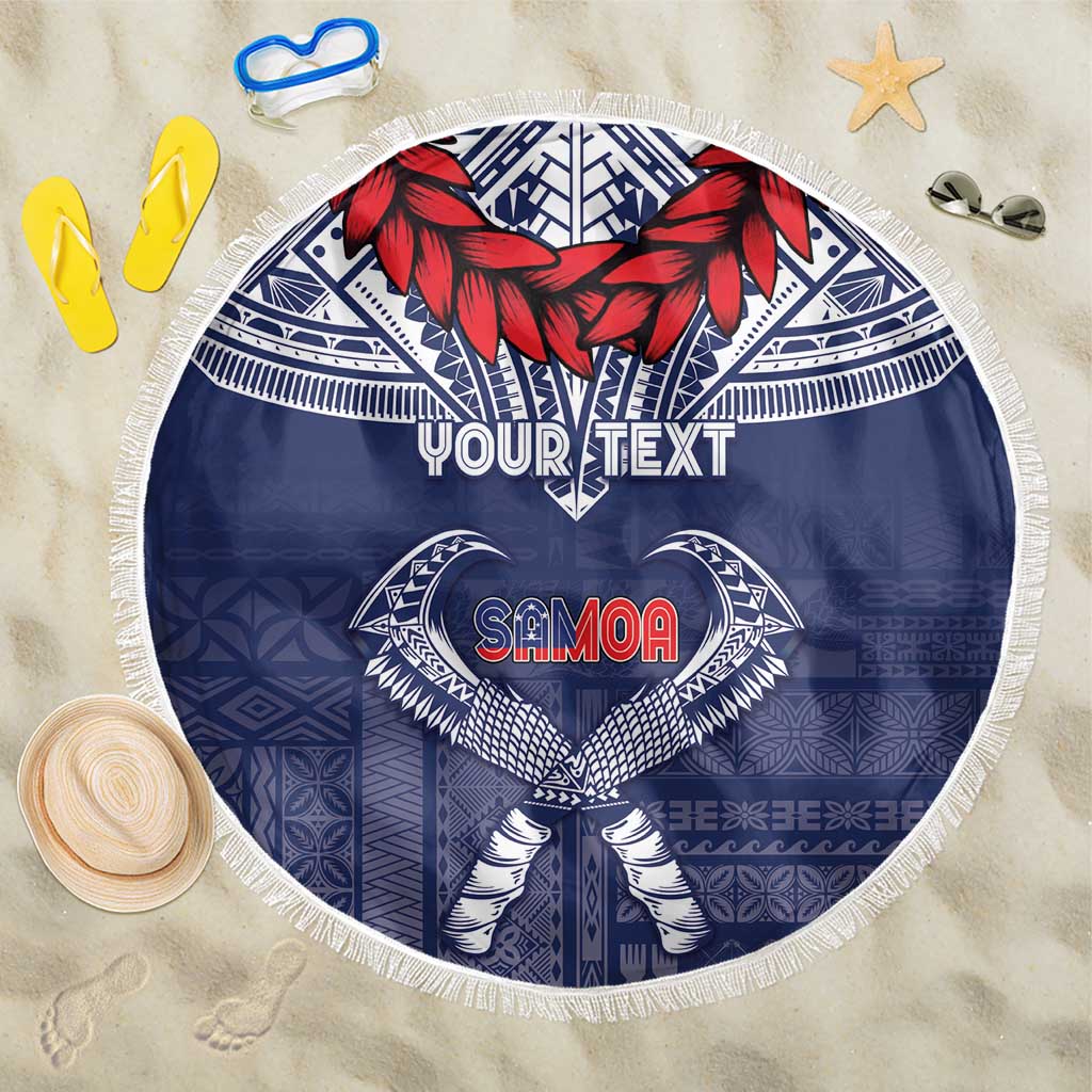 Personalized Talofa Samoa Beach Blanket Ulafala With Toa Nifo'oti - Blue