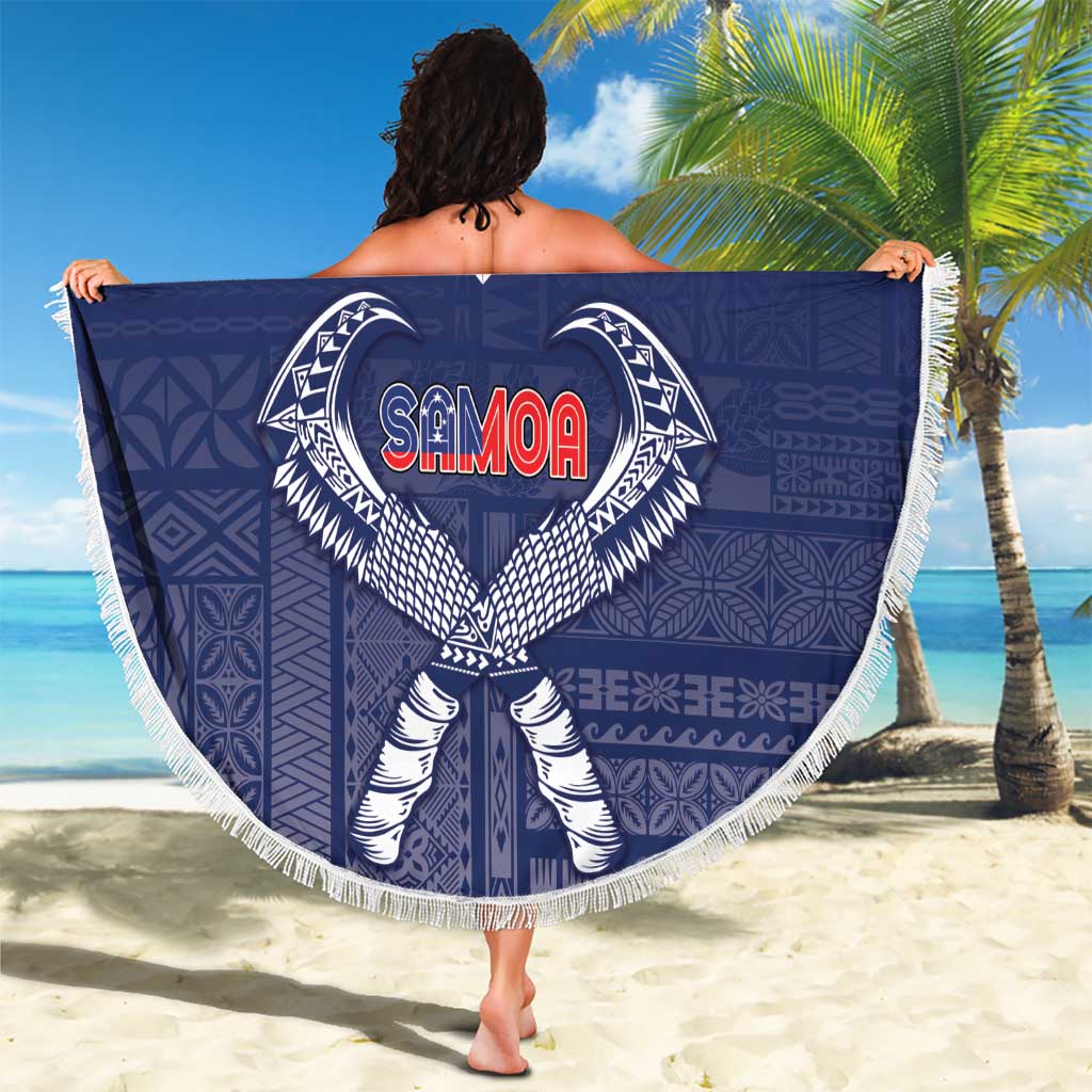 Personalized Talofa Samoa Beach Blanket Ulafala With Toa Nifo'oti - Blue