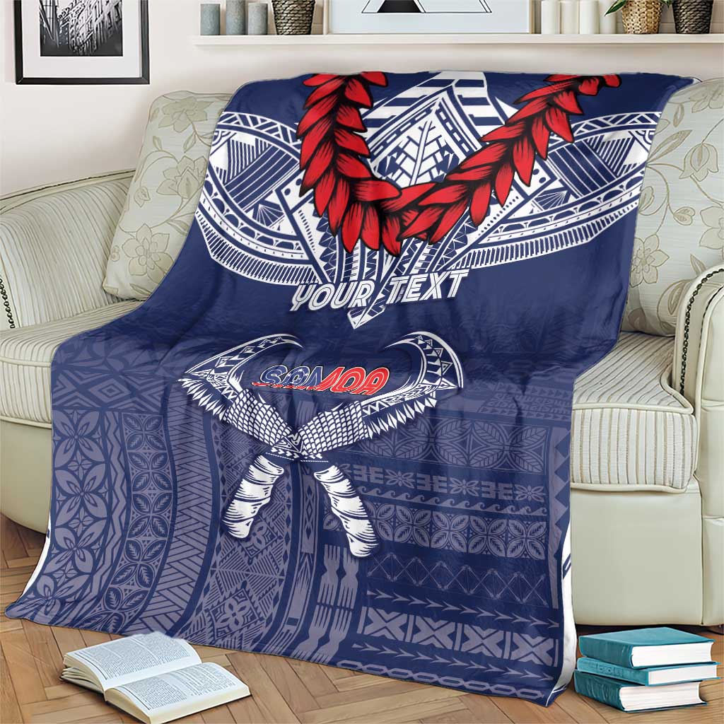 Personalized Talofa Samoa Blanket Ulafala With Toa Nifo'oti - Blue