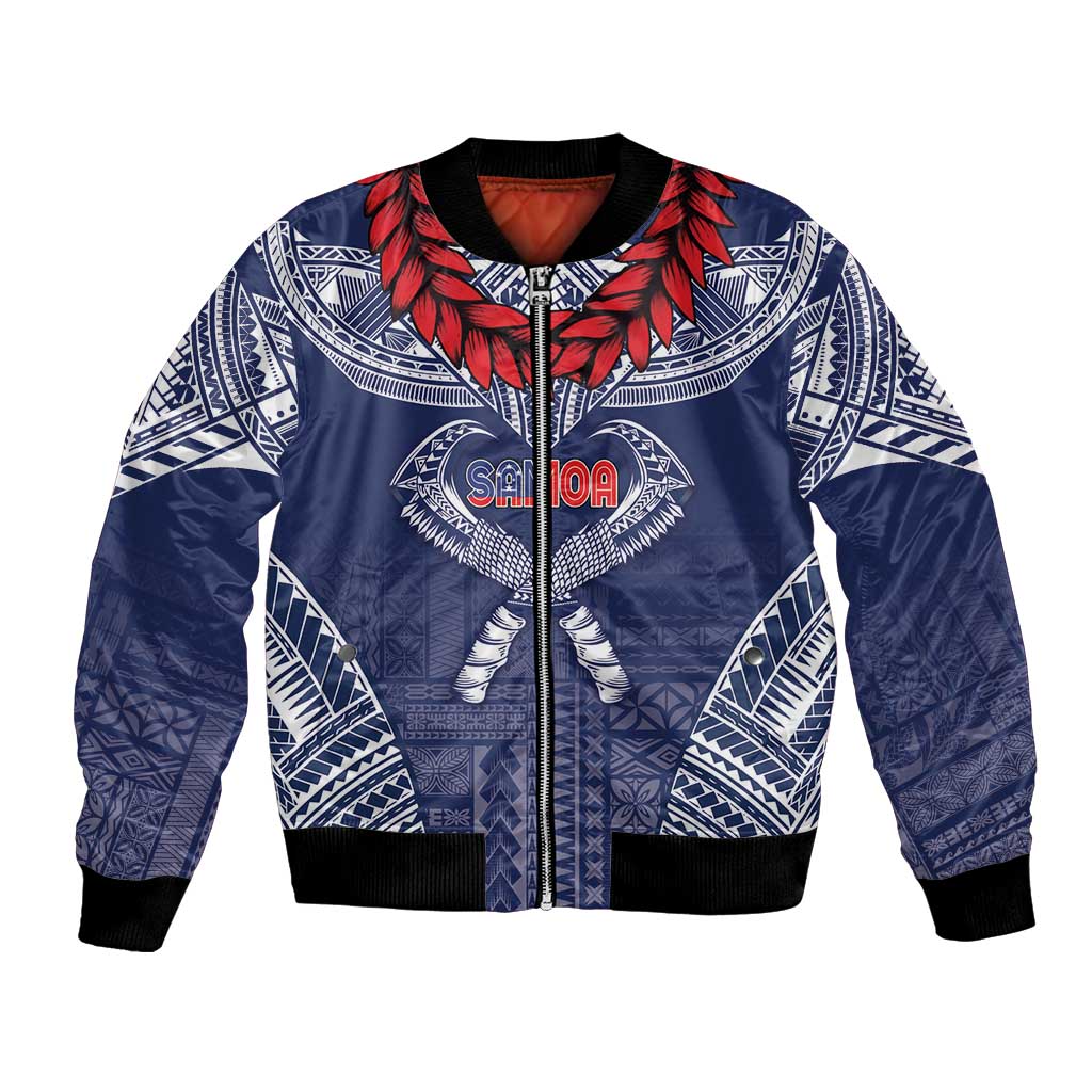 Personalized Talofa Samoa Bomber Jacket Ulafala With Toa Nifo'oti - Blue LT7 Unisex Blue - Polynesian Pride