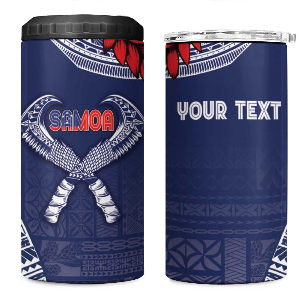 Personalized Talofa Samoa 4 in 1 Can Cooler Tumbler Ulafala With Toa Nifo'oti - Blue LT7 One Size: 16 oz Blue - Polynesian Pride