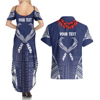 Personalized Talofa Samoa Couples Matching Summer Maxi Dress and Hawaiian Shirt Ulafala With Toa Nifo'oti - Blue