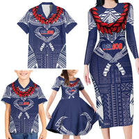 Personalized Talofa Samoa Family Matching Long Sleeve Bodycon Dress and Hawaiian Shirt Ulafala With Toa Nifo'oti - Blue