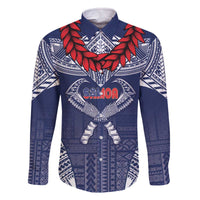 Personalized Talofa Samoa Family Matching Off The Shoulder Long Sleeve Dress and Hawaiian Shirt Ulafala With Toa Nifo'oti - Blue