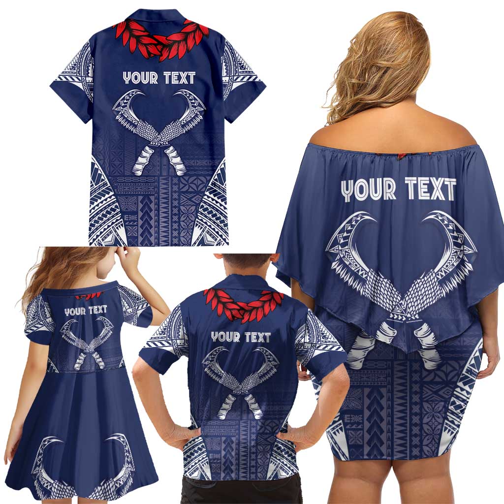 Personalized Talofa Samoa Family Matching Off Shoulder Short Dress and Hawaiian Shirt Ulafala With Toa Nifo'oti - Blue