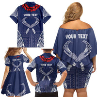 Personalized Talofa Samoa Family Matching Off Shoulder Short Dress and Hawaiian Shirt Ulafala With Toa Nifo'oti - Blue