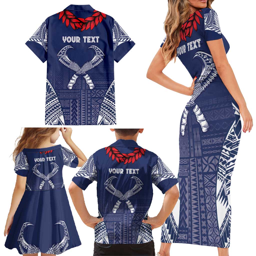 Personalized Talofa Samoa Family Matching Short Sleeve Bodycon Dress and Hawaiian Shirt Ulafala With Toa Nifo'oti - Blue