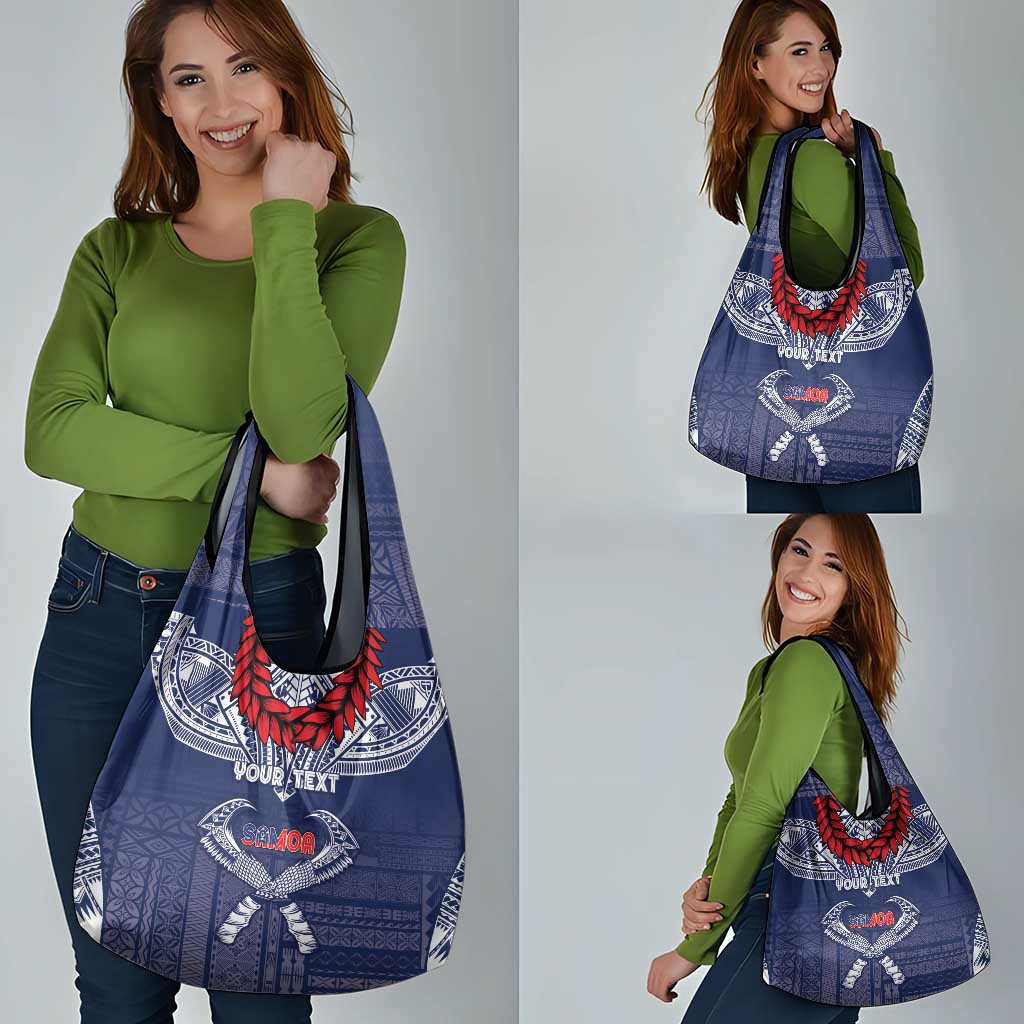 Personalized Talofa Samoa Grocery Bag Ulafala With Toa Nifo'oti - Blue